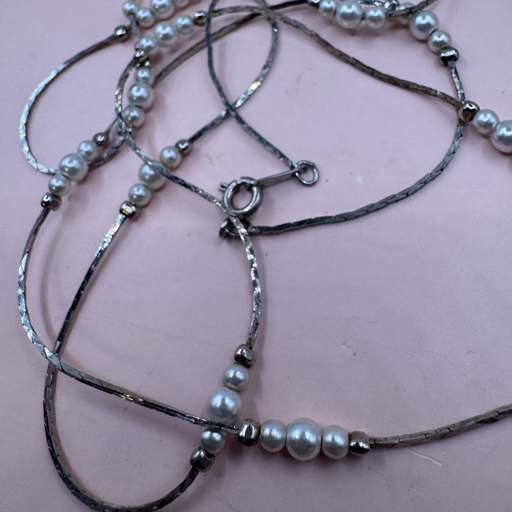 Vintage Korean silver freshwater pearl beaded 26” chain necklace - Picture 8 of 9